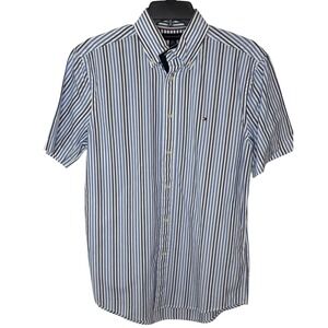 Tommy Hilfiger Mens Short Sleeve‎ Striped Button Down Shirt XS Blue